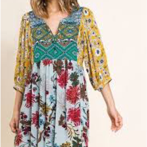 Magnolia Boutique S Floral Patterned Dress with Mixed Colors Boho Hippie Peasant - Picture 2 of 9